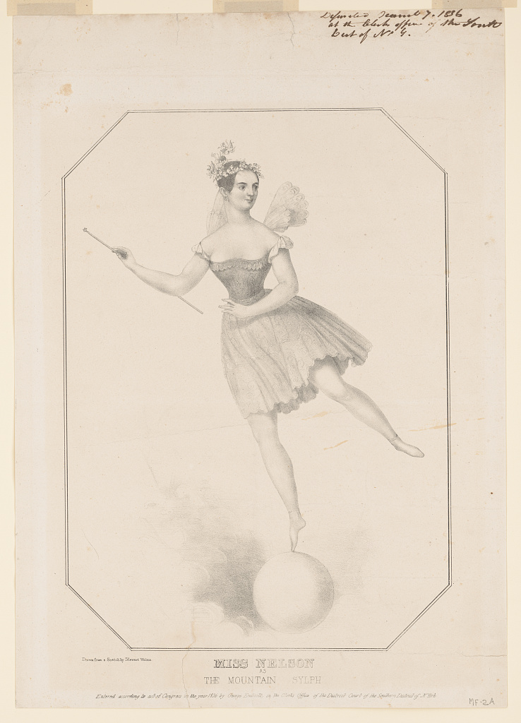 Black and white drawing of Annette Nelson in "The Mountain Sylph."