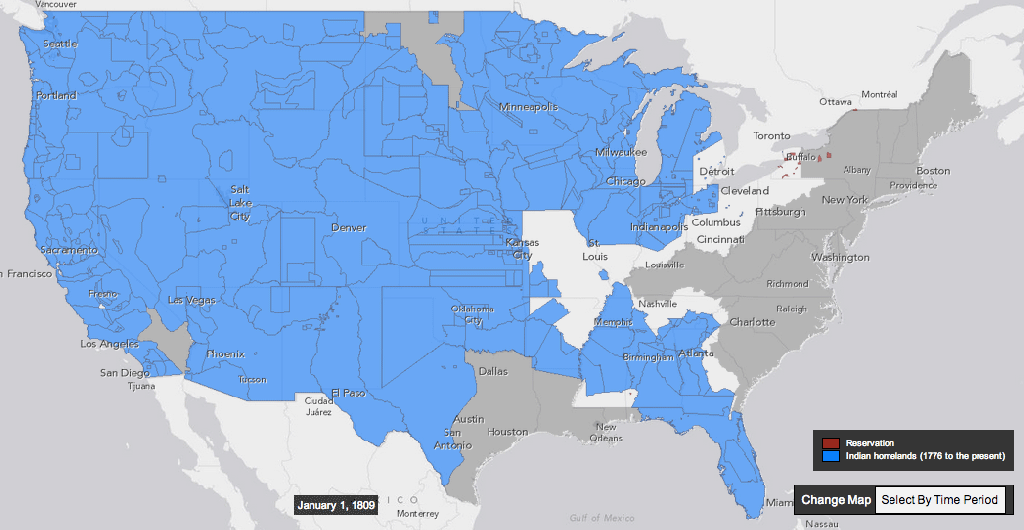 A GIF map illustrating the seizure and cession of Native American lands throughout the 19th century.